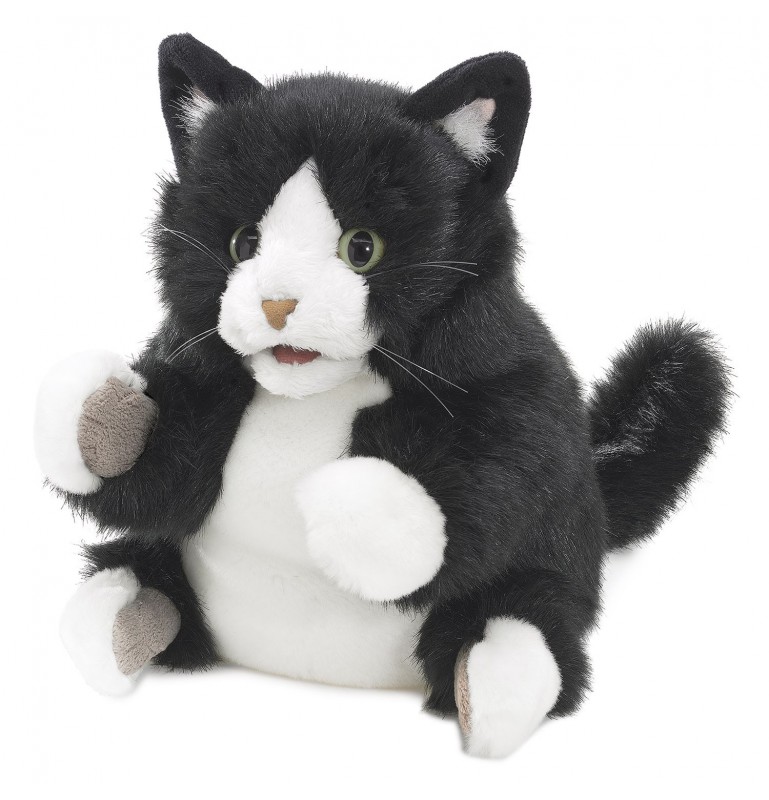Marionnette à main chaton noir et blanc signée Folkmanis