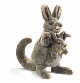 Marionnette à main Kangourou avec bébé signée Folkmanis