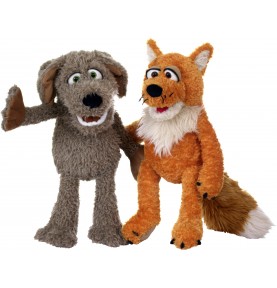 Marionnette à main Locke le petit chien en compagnie de Mr Fox le renard
