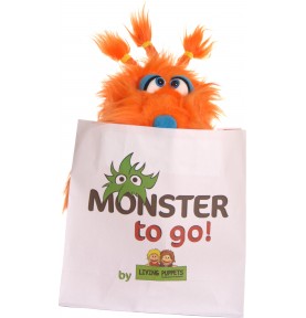 Marionnette à main Monstre Wumms signée Living Puppets dans son sac en papier