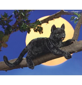 Marionnette à main Chat noir sur une branche devant la pleine lune